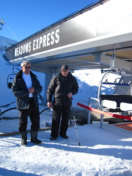 Old friends John Davies (left) and Les Brough formally declare the new Meadows Express "OPEN"